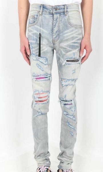 

2020i clothing designer pants slp mens designer t shirts panther print army green destroyed mens slim denim straight biker skinny 7647680, Blue