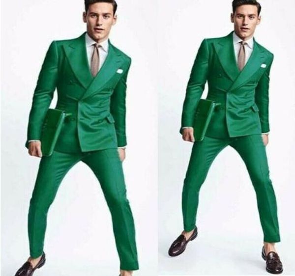 

green strip wedding tuxedos 2 pieces double breasted peaked lapel groom wear party prom men blazer suitjacketpants9855431, Black;gray