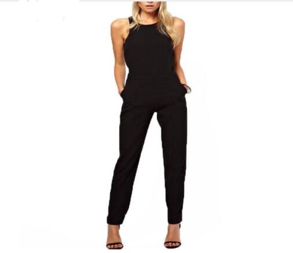 

2018 summer rompers womens jumpsuit ladies casual elegant sleeveless long trousers overalls black jumpsuit plus size8618454, Black;white