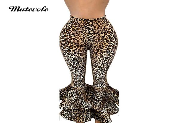 

mutevole cascading ruffle high waist leopard pants women elegant print flare pants elastic ladies party club trousers2285641, Black;white