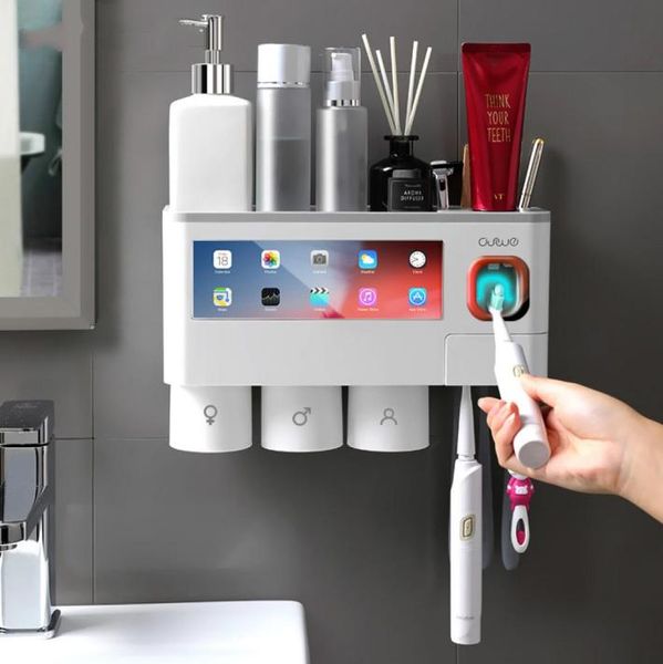 

magnetic adsorption inverted toothbrush holder automatic toothpaste squeezer dispenser storage rack bathroom accessories4516179
