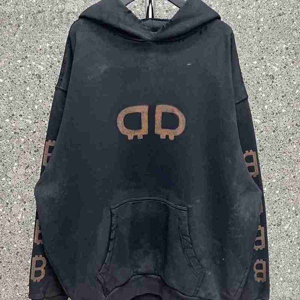 

men's hoodies & sweatshirts designer high version b home front and back double mud dyed hoodie sweater classic style qd2d v84e, Black
