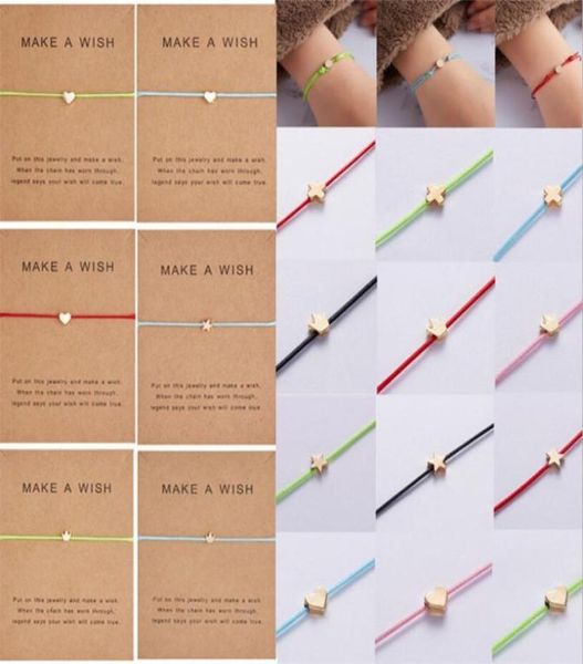 

make a wish golden heart stars bracelet handmade jewelry multicolor rope adjustable string lucky bracelet for women children5597322, Golden;silver