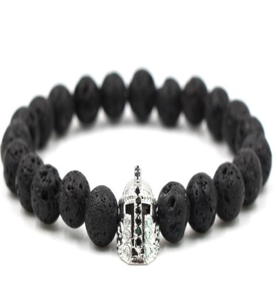 

10mm cg53 elastic adjusted nature black stone volcanic lava bead micro pave spartan helmet cz cubic zirconia bracelet2988954