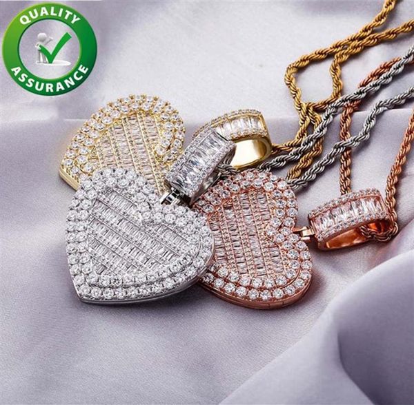

designer heart necklace mens hip hop jewelry iced out pendant diamond clamshell po frame pendants luxury charms bling gold silver 7461498