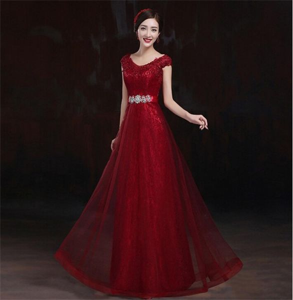 

2017 new evening dresses elegant princess bride gown backless cap sleeves long ball prom party pageant formal dress3787924, Black;red