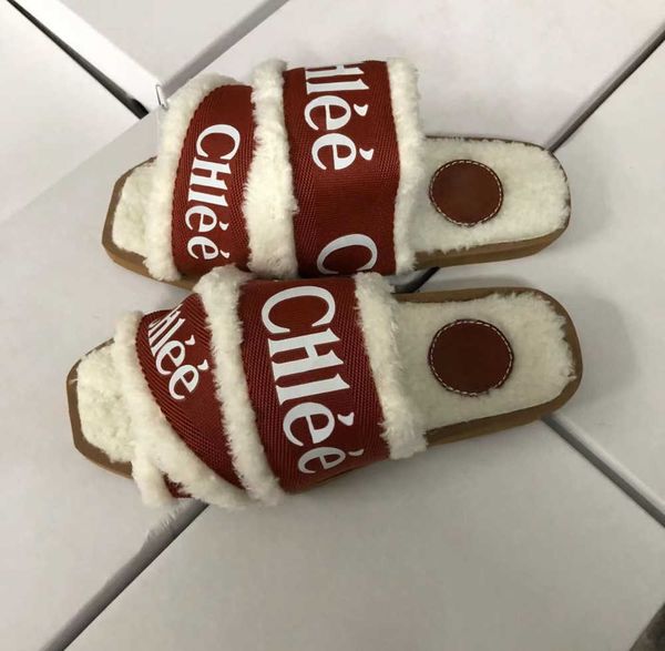 

with box designer luxury sponge slippers classic flat heel plush winter lazy cartoon big head flops lady slides women long fleece beach, Black