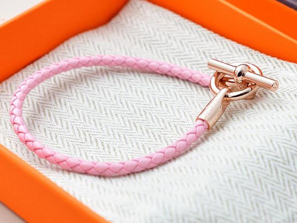 

realfine888 3a hm bracelets in 02 pink genuine leather strap bracelet with rose gold iconic jewelry luxury designer for woman with box, Black