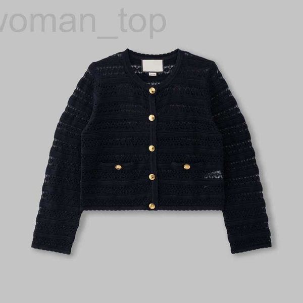 

women's jackets designer g family's 2023 early autumn new product hollow out gold button round neck knitted thin cardigan casual v, Black;brown
