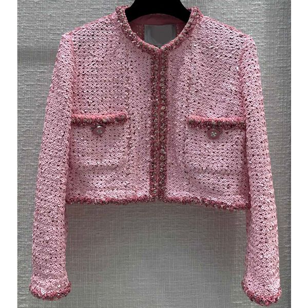 

8.5 luxury fashion sequins embroidery pink short jacket women, Black;brown