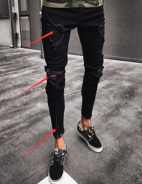 

fashion mens ripped skinny jeans destroyed frayed slim fit denim pant8901439, Blue