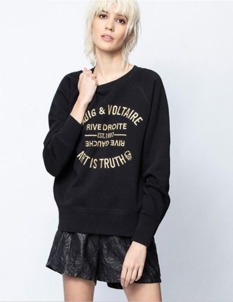 

2020 autumn and winter new french niche women's classic letter embroidery embroidery cotton loose sweatshirts7586733, Black