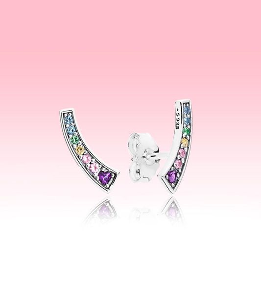 

colorful cz diamond stud earring authentic 925 silver women summer jewelry with original box for rainbow earrings7895393, Golden;silver