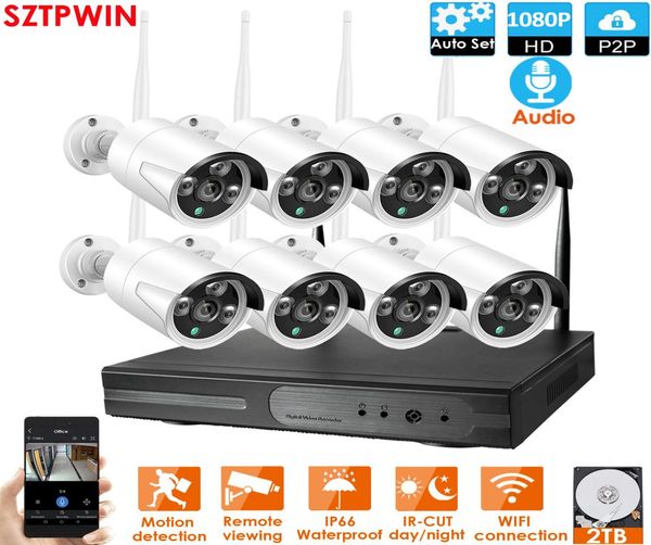 

8ch audio cctv system wireless 1080p nvr 8pcs 20mp ir outdoor p2p wifi ip cctv security camera system surveillance kit8358278