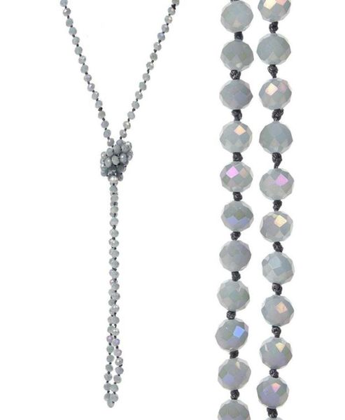 

8mm long strand knotted faceted glass beaded necklaces sparkly handmade multi layer strand statement necklaces with knots between 6068333, Silver