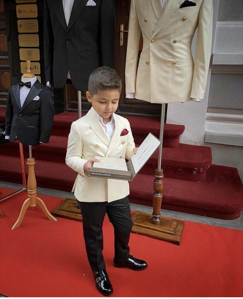

customize ivory jacket black pants flower girls dresses shawl collar boys attire costume homme boy suits formal kid tuxedos5043990, White;blue