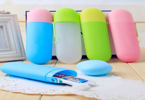 

solid colors portable travel toothpaste toothbrush holder cap case household storage cup outdoor holder bothroom accessories c60434028101