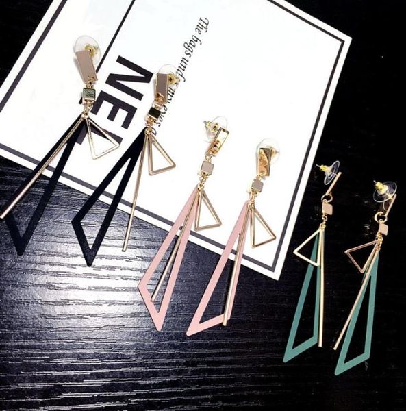 

european and american long geometric earrings female wild temperament size hollow triangle tassel irregular metal earrings6343632, Silver