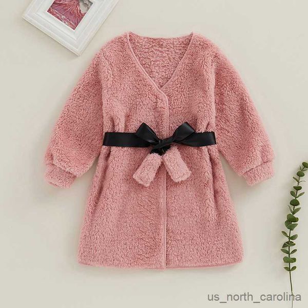 

jackets pudcoco toddler kids girl winter coat casual solid color long sleeve plush jacket with belt infant baby spring fall outwear 4-7t r23, Blue;gray