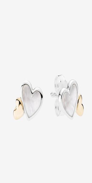 

14k yellow gold heart-shaped stud earrings women wedding jewelry with original box set for 925 sterling silver love hearts earring2812168, Golden;silver