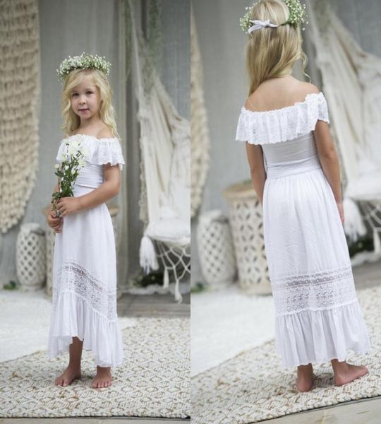 

lovely bohemian off the shoulder white flower girls dresses for wedding with sleeves long lace backless beach boho first communion8257666, White;blue