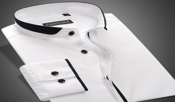 

whole2020 fashion mandarin collar men dress shirt long sleeve solid party white black male casual shirts plus size81124034612730