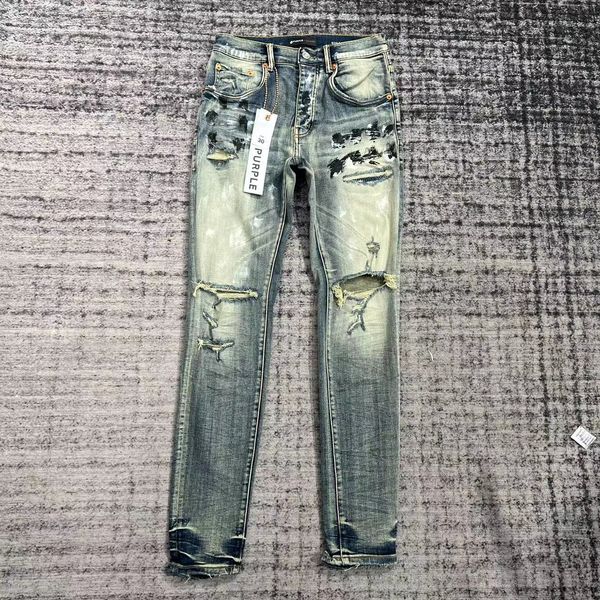 Jeans Purple Brand Designer Mens Ripped Straight Regular Denim Tears Washed Old Long Fashion Hole Stack1 11