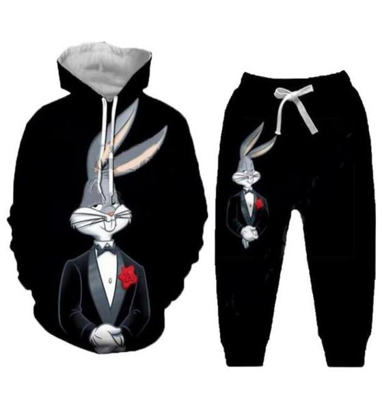 

new menwomens bugs bunny funny 3d print fashion tracksuits crewneck hip hop sweatshirt and pants 2 pcs set hoodies tz118108132, Gray
