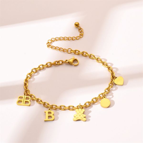 

Beautiful Letter BB Bear Charm Bracelet Bangle Stainless Steel Chain Jewelry for Women