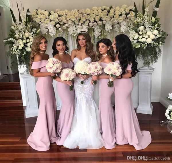 

mermaid long off shoulder blush pink bridesmaid dresses 2019 new long party prom maid of honor dresses4930102, White;pink