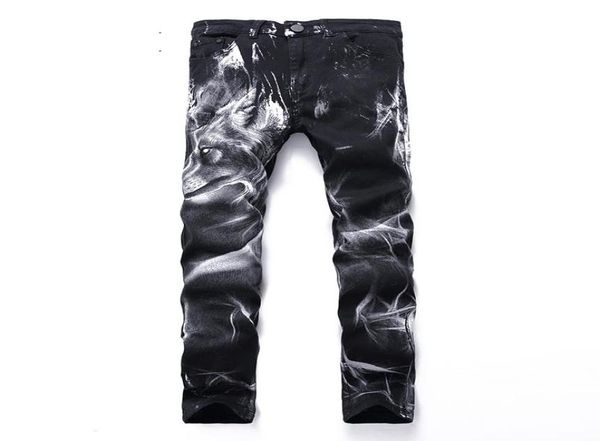 

gersri men jeans patchwork retro pants lion pattern cool slim classic denim personality design trousers big plus size men039s6478916, Blue