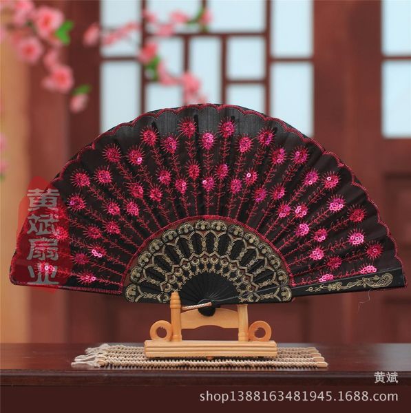 

handmade peacock embroidery fabric folding fan silk grade bridal fans bridesmaid fans hollow bamboo handle wedding accessories7596126, White