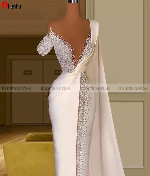 

slender long white evening dresses mermaid one shoulder with sash pearls beaded robe de mariee 533ww4320964, Black;red