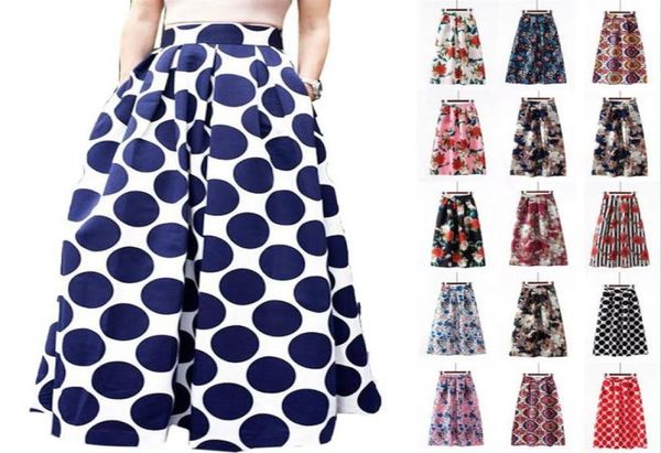 

women floral printed maxi skirt vintage high waist floor length plus size pleated a line long skirt28737973971, Black