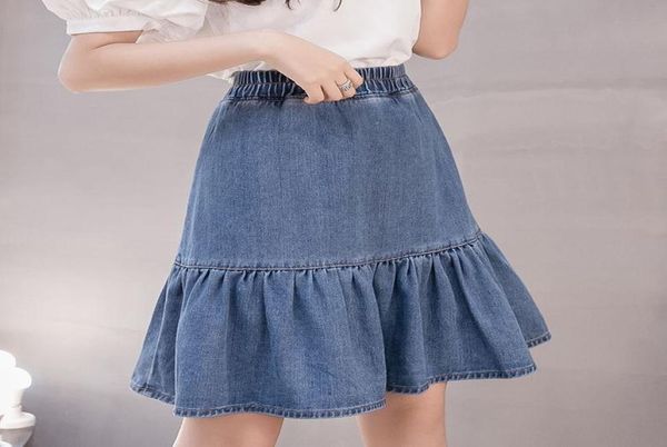 

skirts summer ruffles denim skirt plus size 4xl jeans woman high waist bottom female casual streetwear pleated mini short9645277, Black