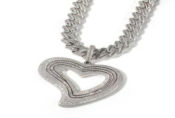 

new trendy yellow white gold plated bling cz large size heart pendant necklace for men women fashion bar dj hip hop jewelry6460637, Silver