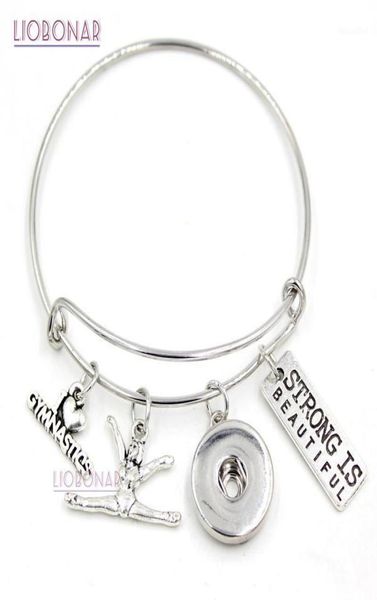 

charm bracelets 10pcslot whole i love gymnastics bracelet gymnast bangle sport gifts jewelry adjustable snap18051994, Golden;silver