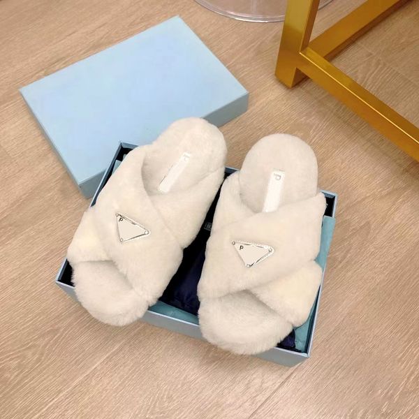 

triangle winter fuzzy sandales slippers mens woman shoe fluffy designer sandal slides flat tazz fur house platform women outdoors casual sli, Black