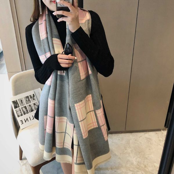 

casual brand b urbbery scarf online shop 2023 autumn new scarf women's imitation cashmere plus super soft plaid versatile shawl, Blue;gray