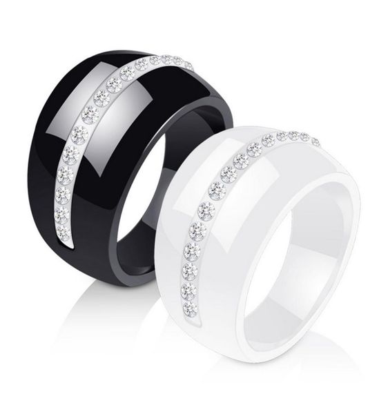 

women ceramic rings jewelry 2019 fashion elegant zircon black white ceramic bang rings lady gift whole lr0819370289, Silver