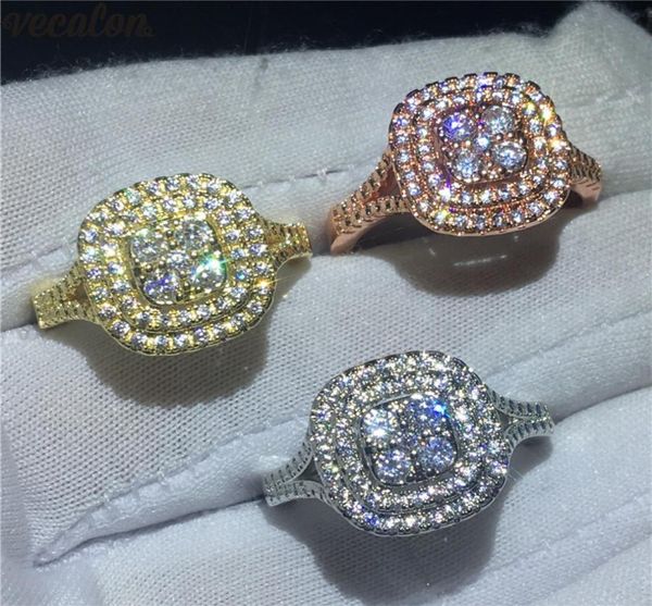 

vecalon dazzling lovers ring 925 sterling silver diamond wedding band rings for women bridal party finger jewelry6005177, Slivery;golden