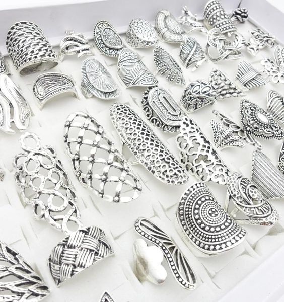 

whole 50pcs mix styles womens bohemia rings silver plated stone vintage jewelry fashion party gift beuatiful finger bands carv5976789, Golden;silver