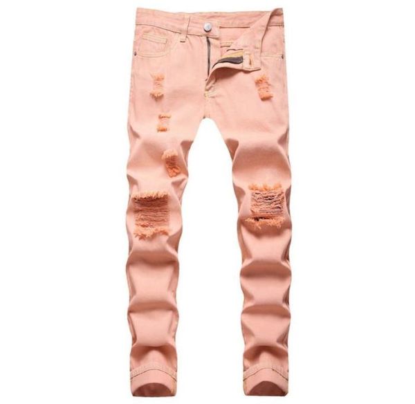 

men039s jeans 2021 loose pink straight ripped casual01232891588, Blue