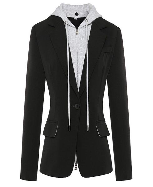 

premium new style original design women039s casual detachable hooded jacket blazer zipper one button coat outwear5028771, White;black
