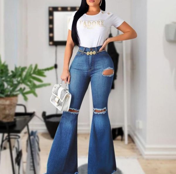 

flareleg jeans women new high waist jeans bell bottom ripped 2020 for women denim skinny mom wide leg pants4089218, Blue