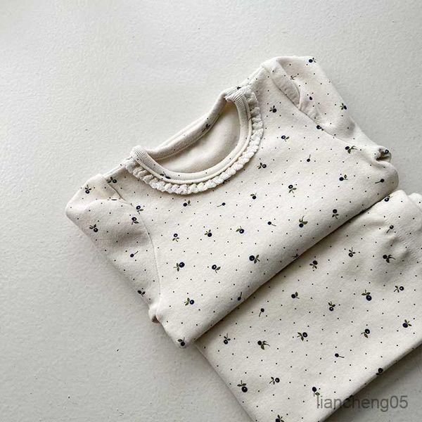 

clothing sets spring autumn newborn flower print homewear pajamas suit boy girl baby cotton lace long sleeve 2 pcs pyjamas set r230805, White