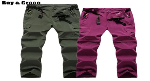 

ray grace detachable pants shorts women men summer outdoor hiking pants waterproof quick dry cargo pants climbing trekking c1811146977093, Camo;black
