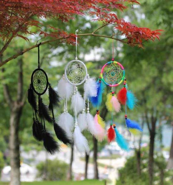 

whole feather dream catcher white black rainbow fur children room decoration car hanging accessories kids gifts8679712