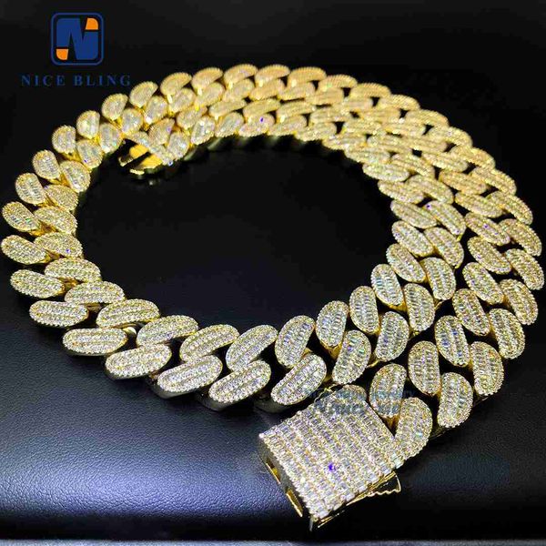 

hip hop mens jewelry necklace brass gold cz 20cm heavy thick diamond miami diamond cuban link chain iced out cuban link chain, Silver