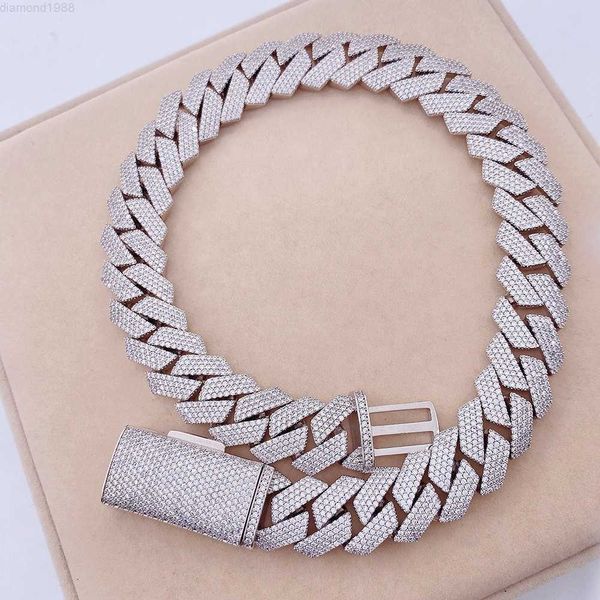 

buss down luxury hip hop jewelry 18mm 4 rows iced out moissanite miami 925 cuban link chain, Silver